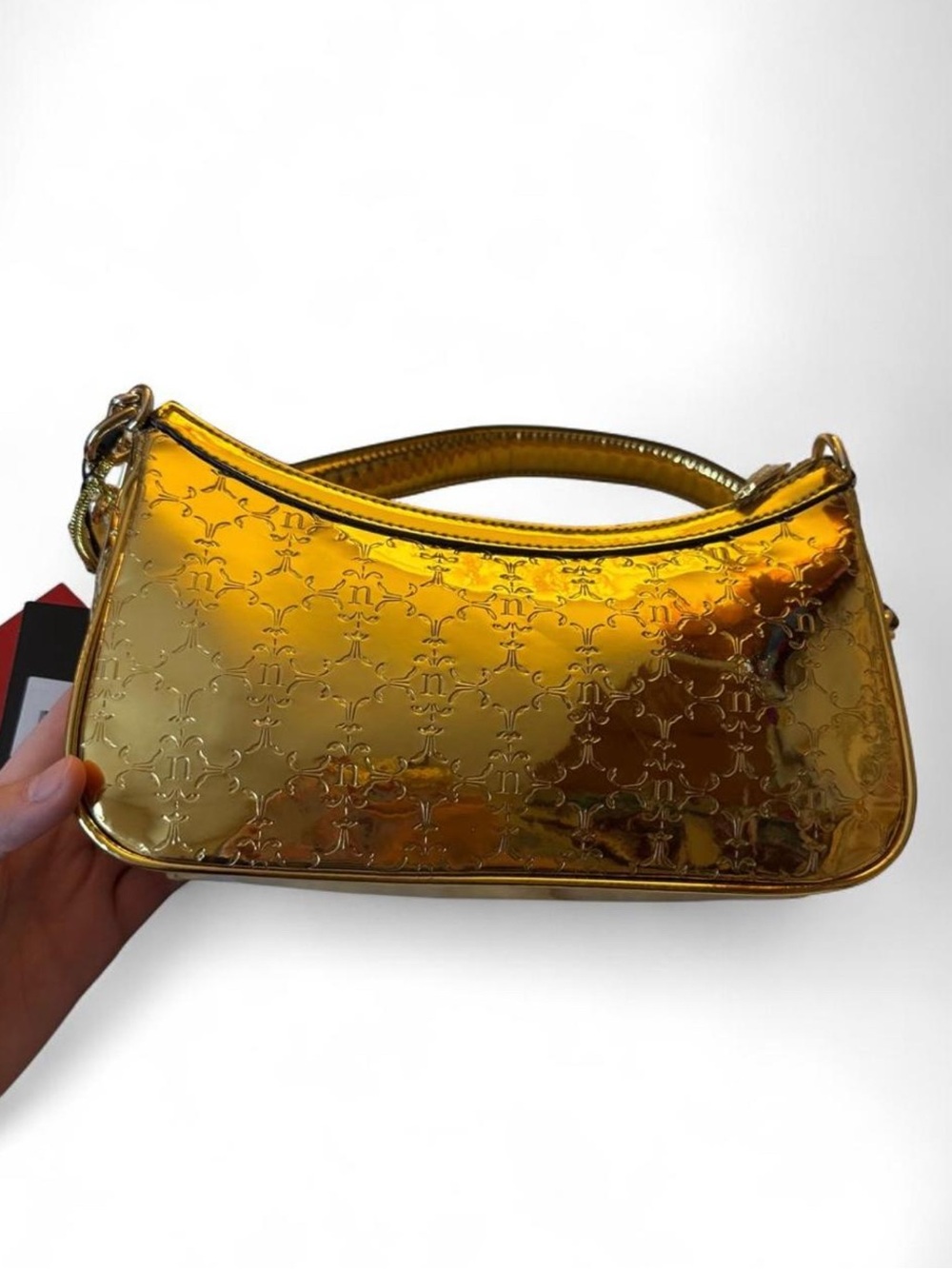 Nanette Lepore NWT Year of the Snake Gold Embossed Bag W/ Rhinestone Snake Charm
